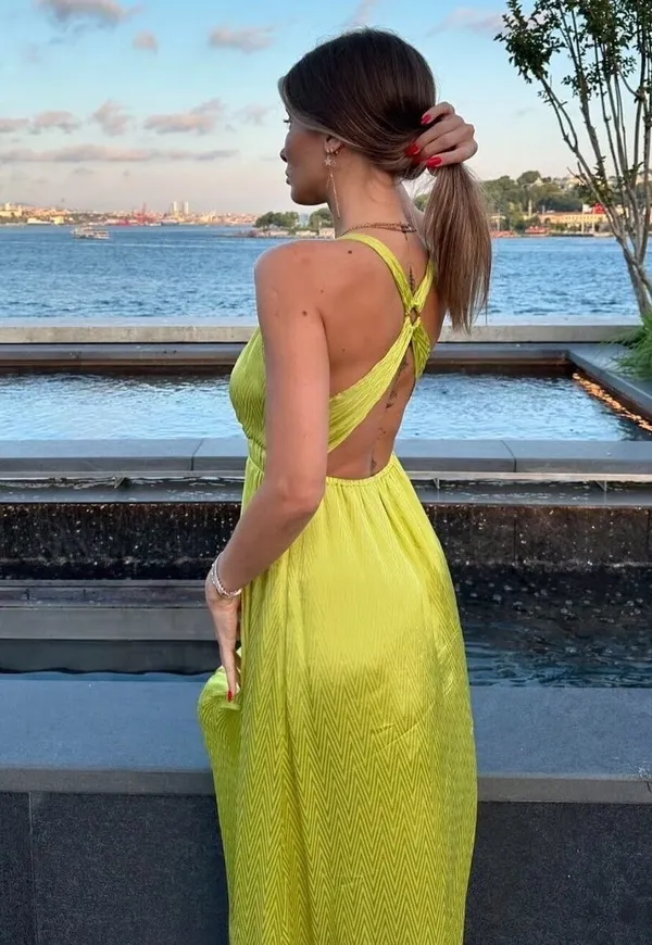 Zara maxi long bohemian lime lemon yellow summer wedding vacation casual - Image 3