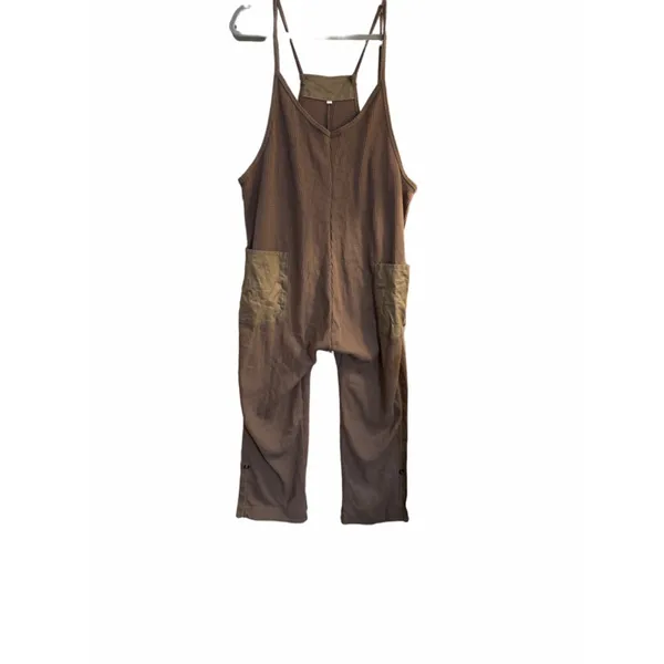 NEW Waffle Knit Jumpsuit Loose Spaghetti Strap Overalls XL - Image 4