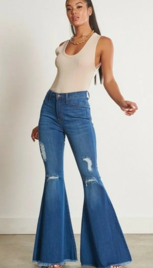 High Waisted Flare Pants Blue Size 28 - Image 3