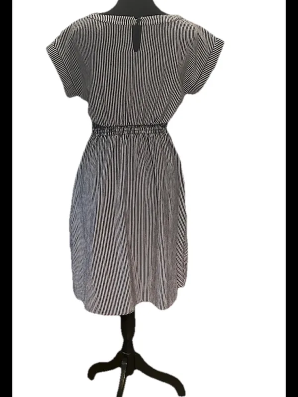 Monteau Blue White Striped Belted Round Neck Short Sleeve Knee Length Dress S - Image 3