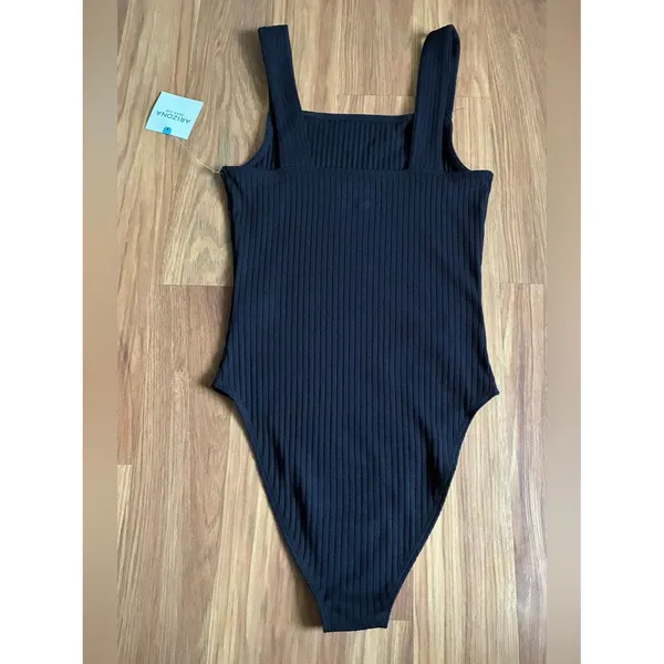 NWT Arizona Jean Co. Black Ribbed Knit Square-Neck Tank Bodysuit - Size S - Image 3