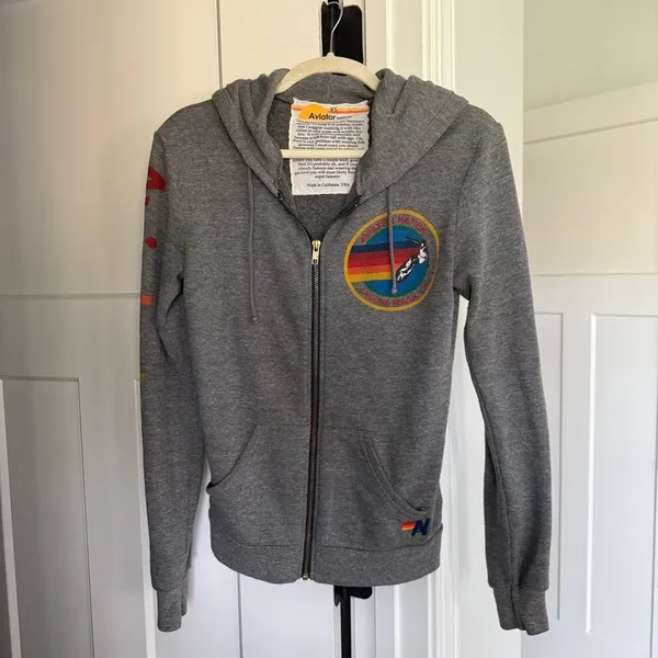 AVIATOR NATION NORTH SHORE HOODIE HEATHER GREY rainbow‎ sleeve zip jacket - Image 4