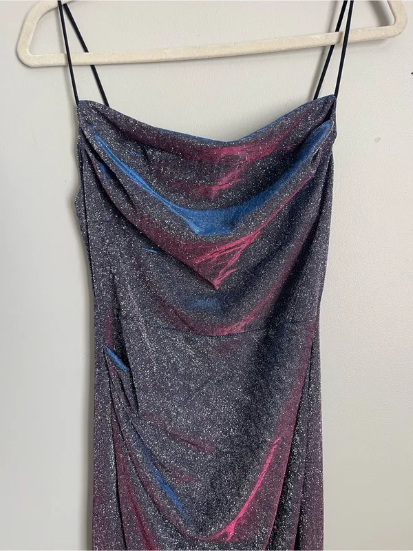 SHEIN Multicolored Iridescent Metallic Slip Midi Dress Sz L - Image 3