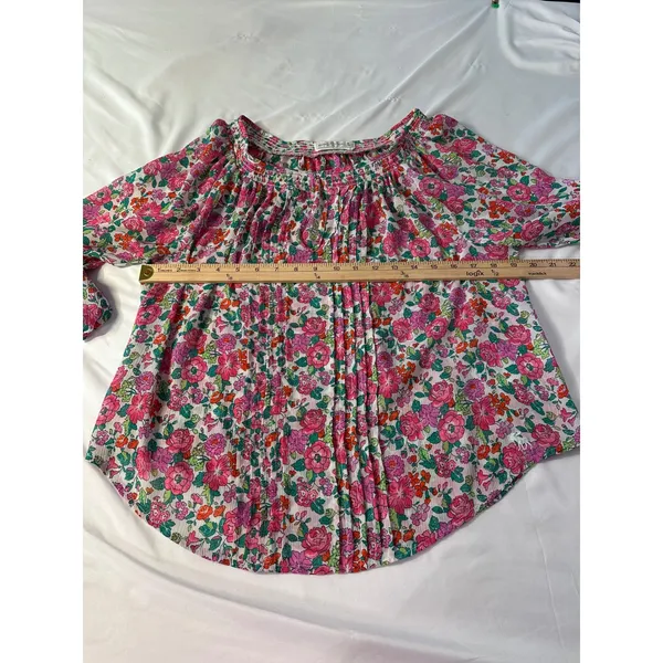 Abercrombie & Fitch Pink Floral Smocked Keyhole Peasant Blouse Top Womens Medium - Image 5
