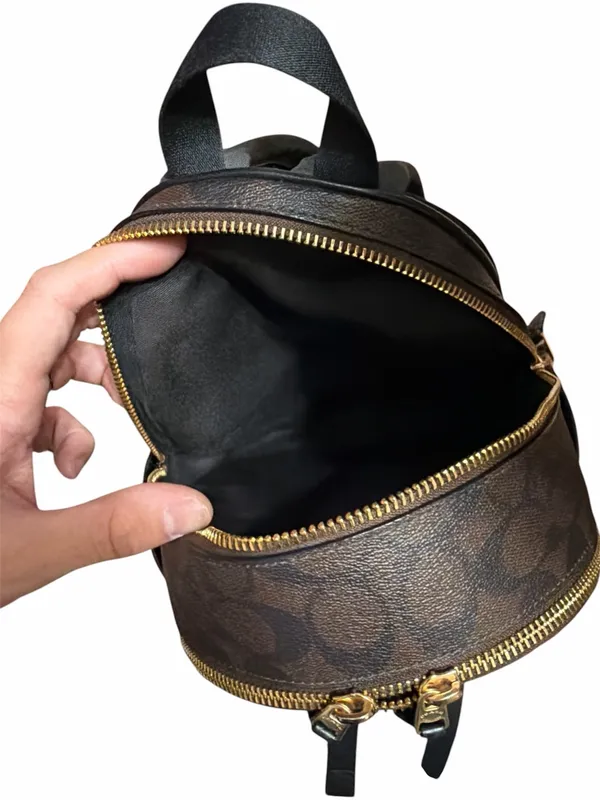 Coach Mini Backpack in Brown Signature Canvas and Black Leather - Image 6