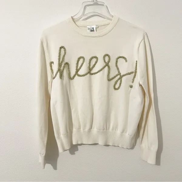 QUEEN OF SPARKLES Cheers Sweater in Ivory Gold Size XS - Image 2