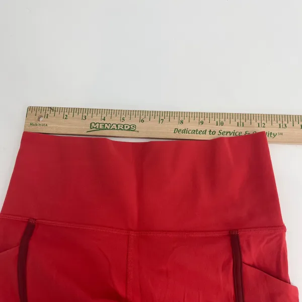Athleta Salutation Stash Pocket Capri Pants Coral‎ Red Mesh Ruched Ankle Size S - Image 5