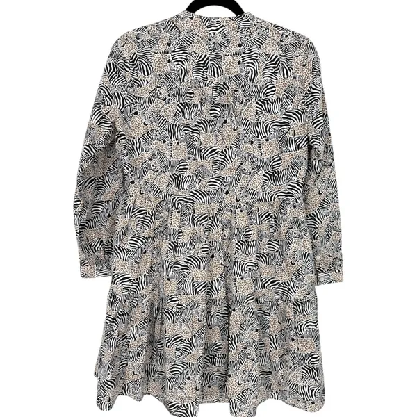 J.Crew Animal Print Novelty Zebra Leopard Long Sleeve Tiered‎ Mini Dress Size XS - Image 4