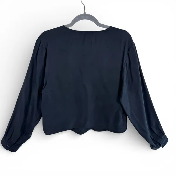 Madewell Black Brushed Ruched V-Neck Cupro Viscose Long Sleeve Blouse Top 10‎ - Image 3