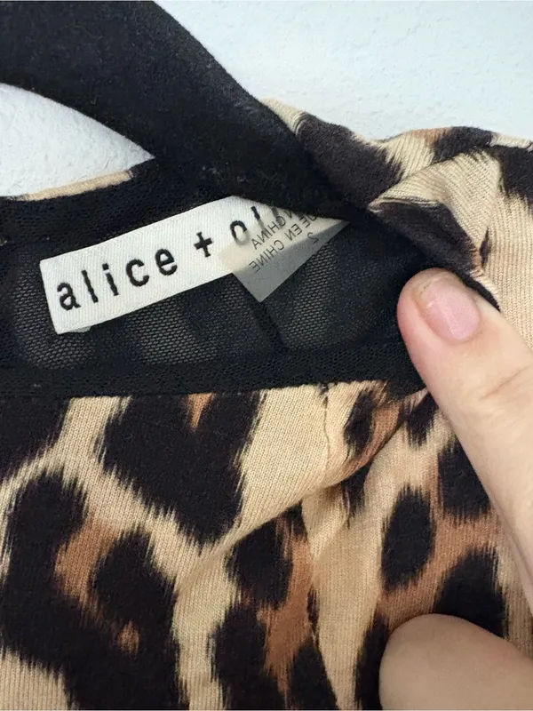 Alice + Olivia Delora Fitted Mock Neck Midi Dress Leopard Print - Image 7