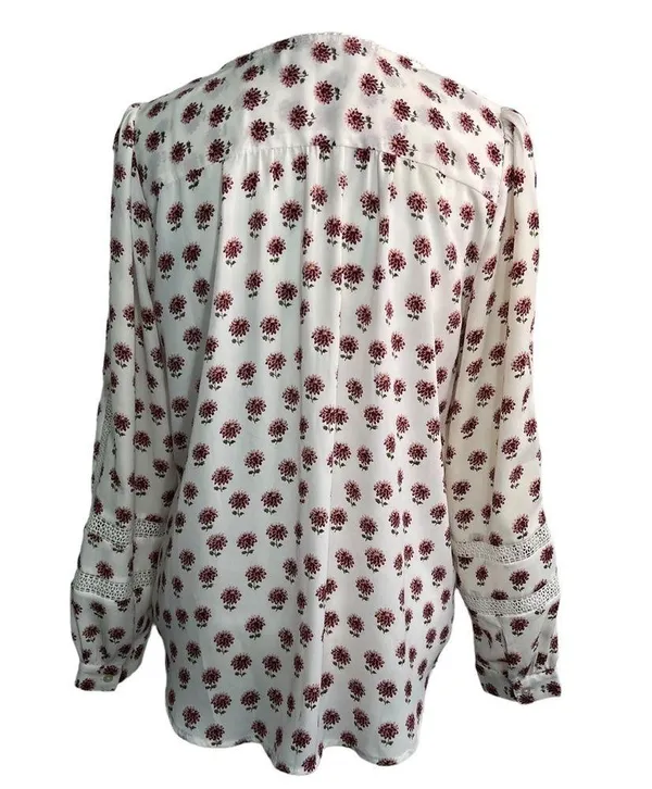 Loft Floral Eyelet Blouse White M - Image 11