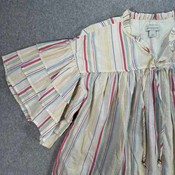 Peyton & Parker Tiered Ruffle Sleeve Babydoll Top Women's Large Stripe Metallic - Image 2