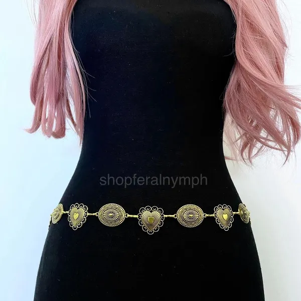 Gold Y2K Heart Oval Concho Waist Chain Belt, Fits 23.5-43 Inches, X7GA1300 - Image 3