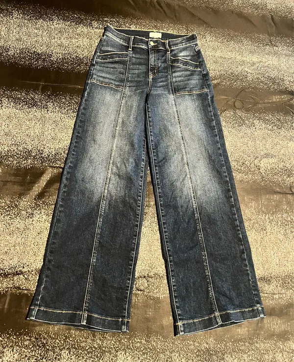 Womens 28" Evereve Front Seam High Waisted Wide Leg Jeans-Dark Wash - Image 2