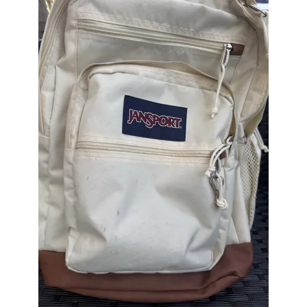 JanSport Beige/Brown Solid Backpack Zip Closure Outer & Bottle Pockets - Image 2