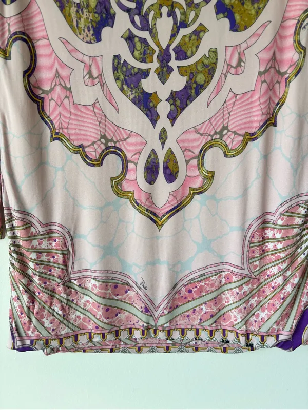 Emilio Pucci Pink Patterned Tunic Top 3/4 Sleeves Boat Neck Luxury Designer - Image 8