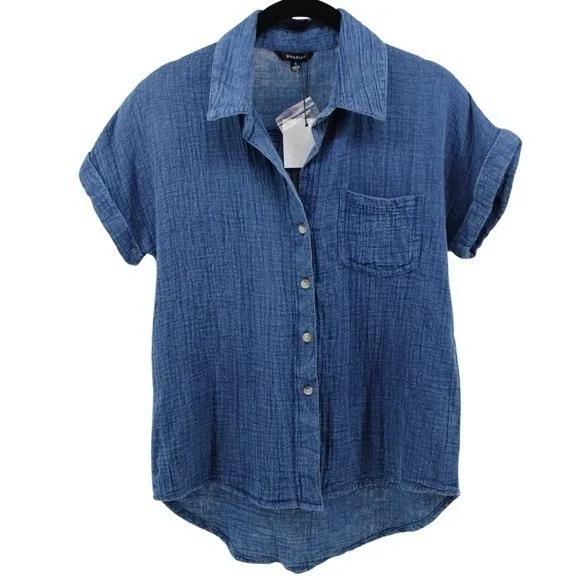NEW Sim & Sam Blue Gauze Buttondown Top Capsule‎ Comfort Coastal Travel Chic S - Image 2