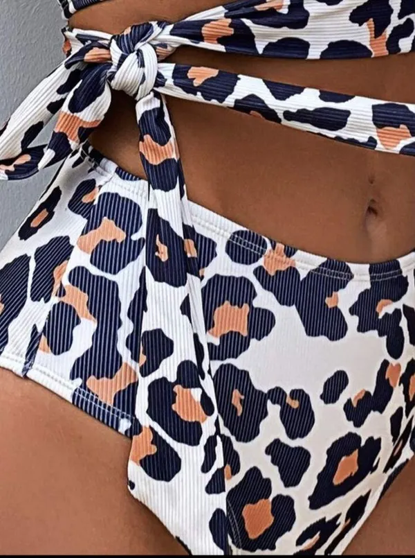 Leopard Knot One Shoulder Bikini Swimsuit Size L - Image 5