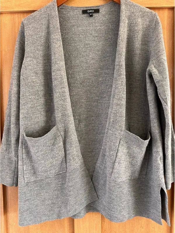 Quince 100% Merino Wool Open Front Cardigan Sweater Pockets Gray Women’s Medium - Image 4