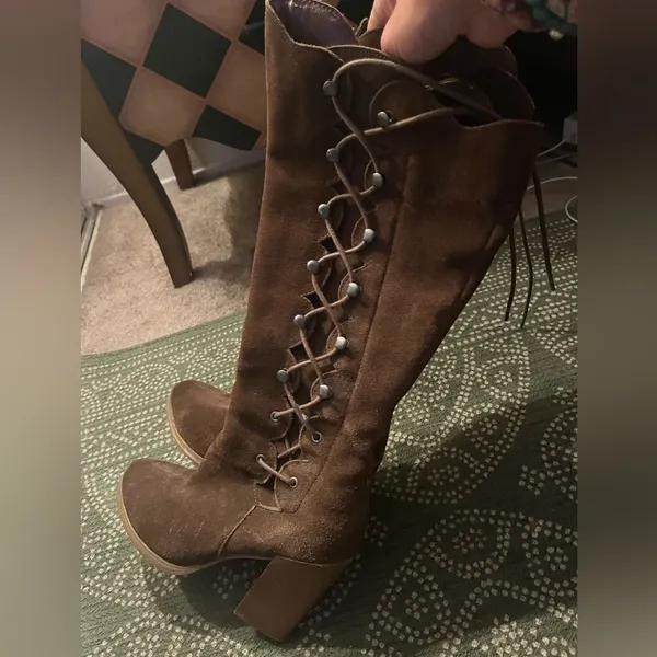 sbicca RARE lace up/ zipper boho suede boots sz 9 - Image 3