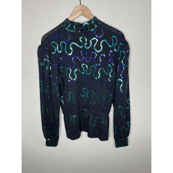 Vintage St. John for Neiman Marcus Black Long Sleeve Sequin Top 12 - Image 6