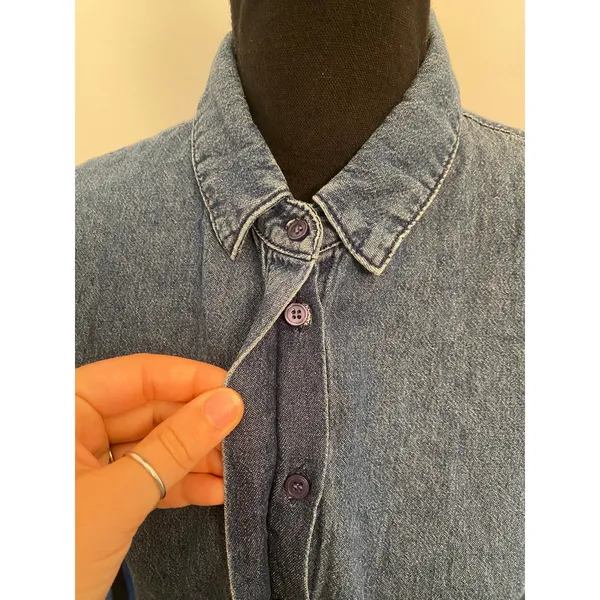 The Fifth Label Denim Smocked Balloon Bishop Sleeve Button-Down Shirt Top Ruffle - Image 4