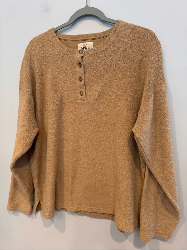 Madewell Cozybrushed Fleece Henley Sweater Top Size L - Image 3