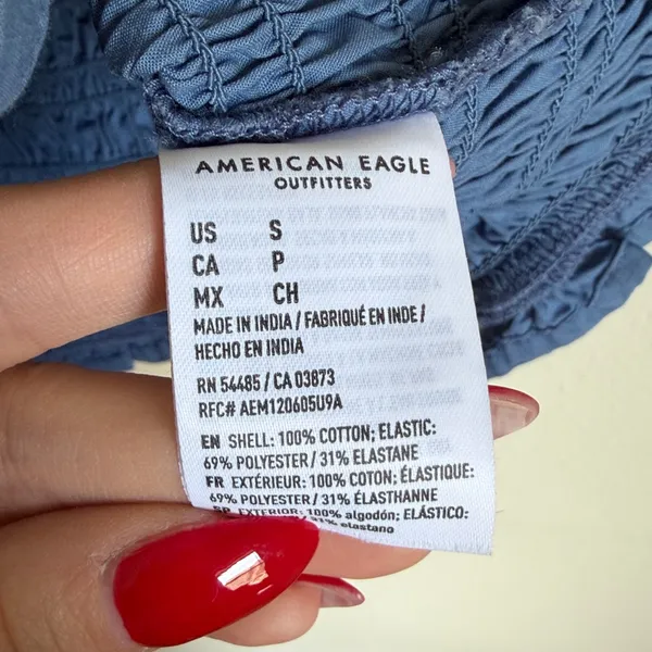 American Eagle Lace Up Smocked Crop Top Blue - Image 5