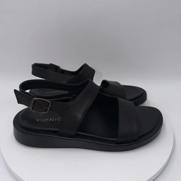 Vionic Madera Black Leather Slingback Platform Sandals Women's 8.5 Comfort Arch - Image 2