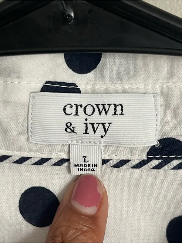 CROWN & IVY | Polka Dot Button-Down Shirt Sz L - Image 6