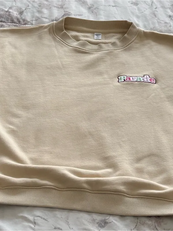 Parade Beige Embroidered Crewneck 100% cotton Sweatshirt, size M loungewear - Image 9
