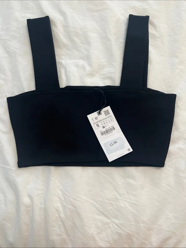 NWT Zara Black Square Neck Crop Tank Top with Wide Straps - Image 3