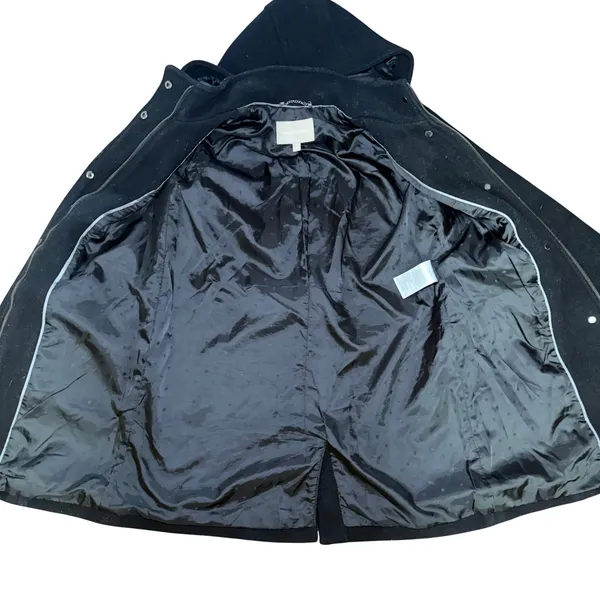 Banana Republic Black Wool Hooded Parka Pea Coat Womens Small Full Zip Snap Chic - Image 8