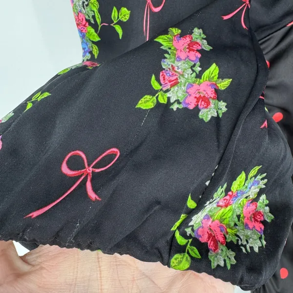 For Love‎ & Lemons Wilson Print Dress Small Black Floral Polka Dot Ruched Mini - Image 6