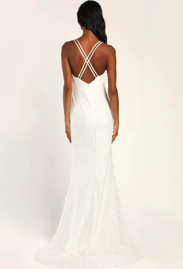 Lulus NWOT Eternally Romantic White Lace Backless Mermaid Maxi Dress Size XS - Image 3