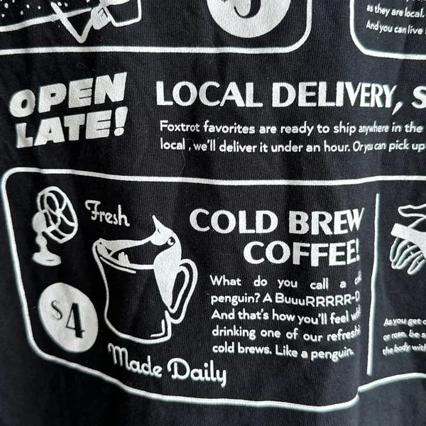 Foxtrot Co. Black and White Menu Graphic T-Shirt, Size Medium - Image 13