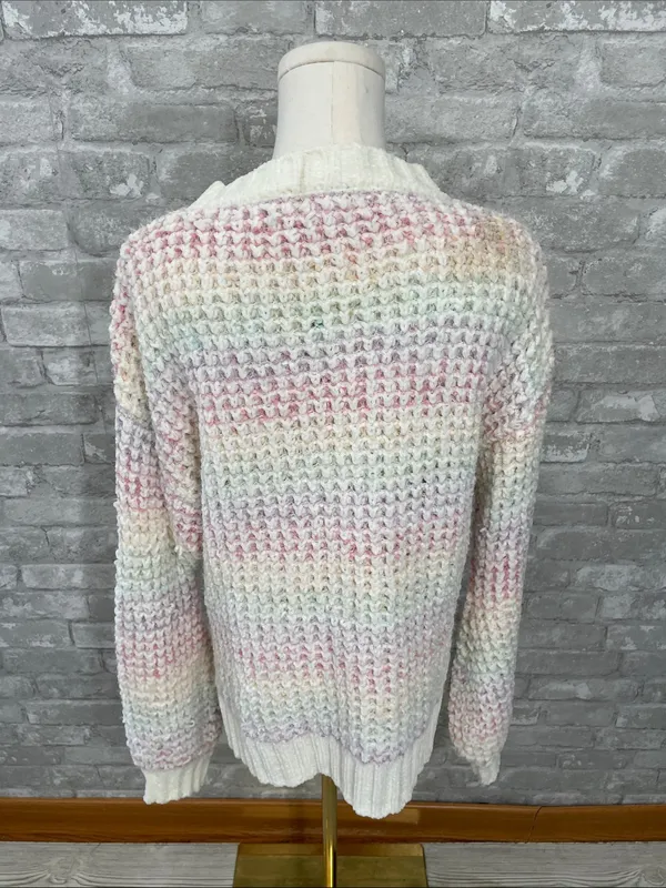 Altar'd State Cream Crewneck Sweater with Pastel Stripes - Image 3