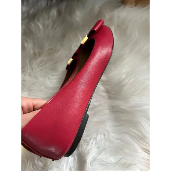 Tory Burch red Chase Ballet Nappa Leather flats size 7.5 leather classy work att - Image 6