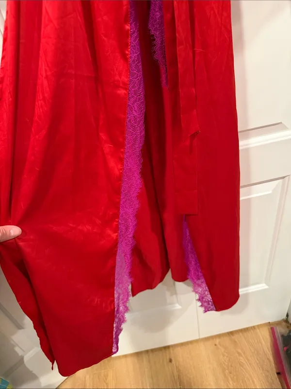 Savage‎ X Fenty Timeless Red Satin Robe with Purple Lace Trim large - Image 4