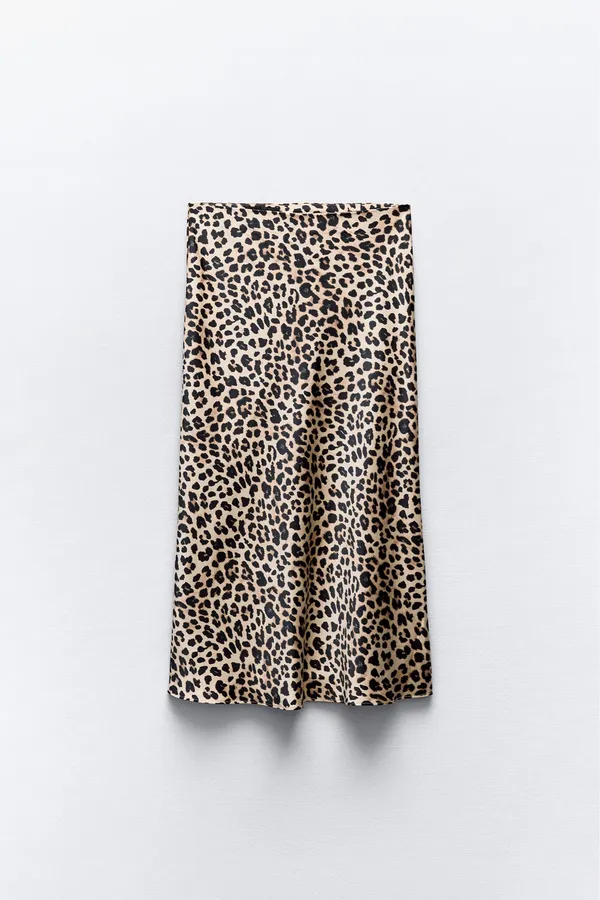 Zara skirt midi satin leopard cheetah animal print flows fitted casual summer - Image 7
