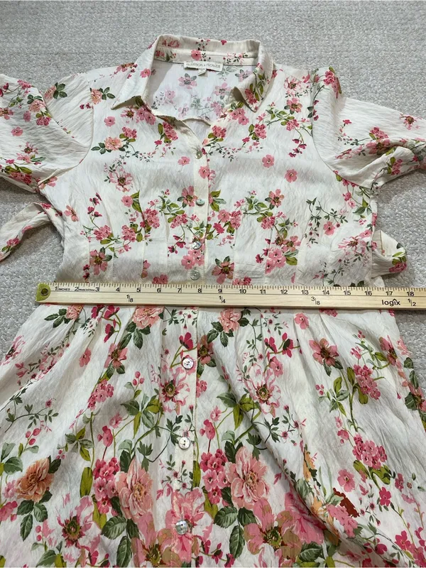 Floral Button-Front Midi Dress in Cream and Pink Size M - Image 13