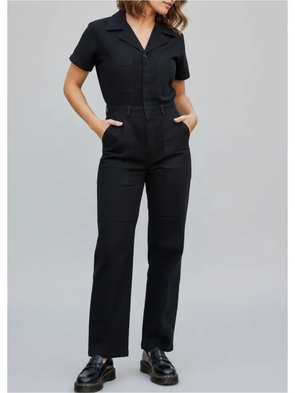 BIG BUD PRESS Short Sleeve Jumpsuit, Basic Black, XS Black - Image 2