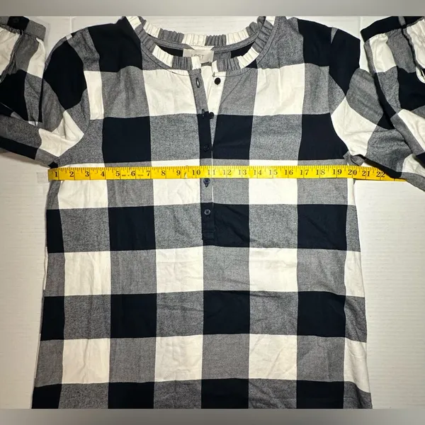 LOFT‎ Buffalo Check Plaid Pullover Shirt Blue White Flannel 1/4 Button Up New M - Image 4