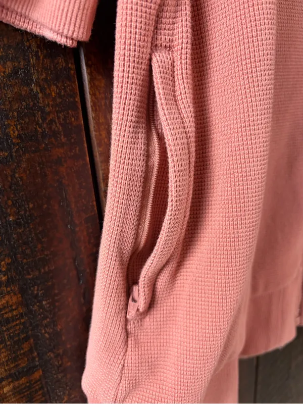 adidas Women’s Oversized Short-Sleeve Waffle Jacket in Dusty Pink - Image 3