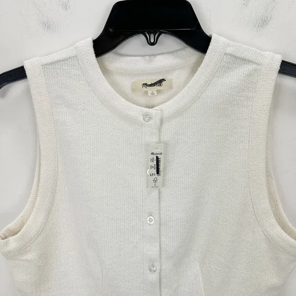 Madewell Split Crewneck Cardigan Tank Lighthouse Beige Knit Vest Cropped S NWT - Image 7