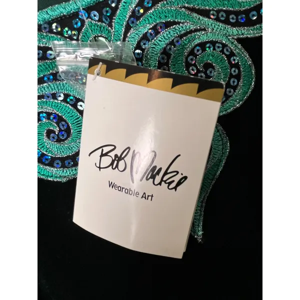 Bob Mackie Emerald Green Velvet Dress Embellished Beaded Neckline Elegant S New - Image 10