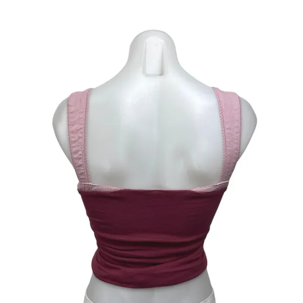 Free People 2 Tone Maroon Sleeveless Cami Camisole Square Neck Crop Tank Top XS - Image 2