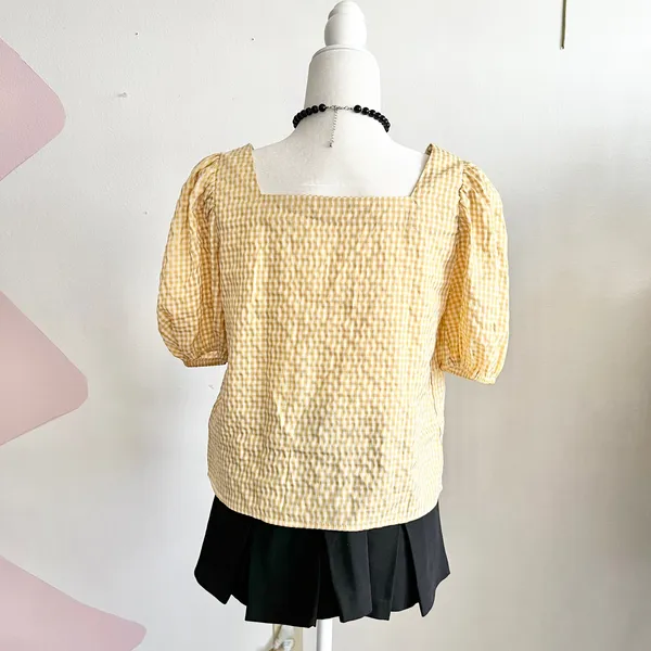 Yellow Gingham Top, Cottagecore, Coquette, Retro 60s, Small, Soft Girl, Vintage‎ - Image 3