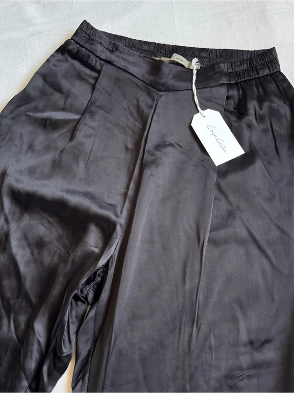 New Enza Costa Pleated Satin Pant in Black - Image 3