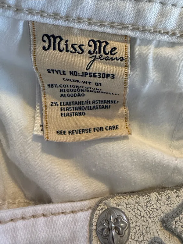 Miss Me Jeans White Cuffed Capri Cropped Jeans Embellished Pockets Women’s Sz 28 - Image 7